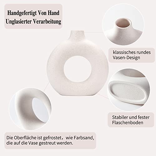 CEMABT White Donut Vase Hollow Ceramic Vase for Flowers Handmade Minimalist Boho ins Style Modern Home Decor for Wedding Dinner Table Party Living Room Office Bedroom(M) - color: White, size: Medium (1-Piece)