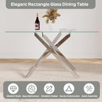 51'' Modern Glass Dining Table for 4, Rectangular Tempered Table Top Silver Base with 4 Minimalism White Boucle Dining Chairs, 5 Piece Dining Room Table Set, Easy Assemble - color: Silver+white Chairs, size: 51'' + 4 Chairs