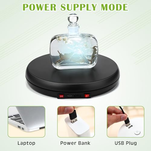 Colingmill LED Light Motorized Rotating Display Stand Turner 360 Degree Display Spinner 10 Inch/44lbs Black Electric Rotating Display Base with USB Cable for Photography Products Display Jewelry