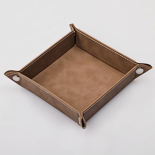 siduater Valet Tray Desktop Storage Organizer – Vegan Leather Catchall Bedside Vanity Tray Nightstand Caddy Holder for Remote Controller, Watch, Keys, Phone, Wallet, Coin, Jewelry, Stone Brown - color: Stone Brown