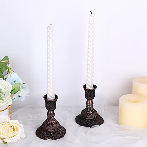 OwnMy Set of 2 Elegant Taper Candle Holders Vintage Metal Taper Candlestick Holders, 4 Inch Tall Taper Candle Stands Decorative Taper Candelabra Set for Dining Table Centerpieces Wedding, Red Bronze - color: Red Bronze