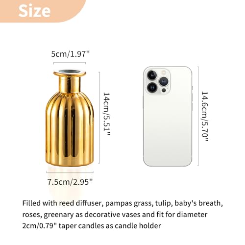 NUPTIO Bud Vases Glass Gold: 6 Pcs Small Vase Set in Bulk for Flowers - Mini Vintage Flower Bottle Single Assorted Vases for Wedding Table Centerpieces - size: Style 2