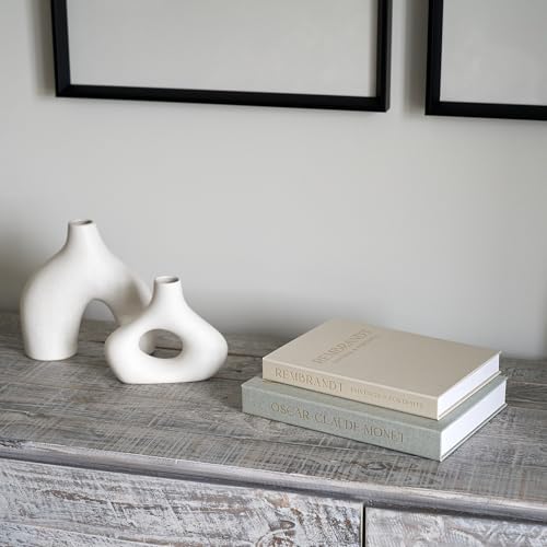 ZICOTO Set of 2 Beautiful Decorative Linen Books - Aesthetic Faux/Fake Books for Modern Home Decoration on Coffee Table, Bookshelf or Mantel - Stylish Keepsake Box and Photo Storage Solution - color: Sage-Beige
