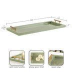 Kate and Laurel Halsey Rectangle Decorative Narrow Tray with Gold Metal Handles; 24 x 10; Green and Gold; Modern Glam Slim Serving Tray with Handles for Living Room Decor