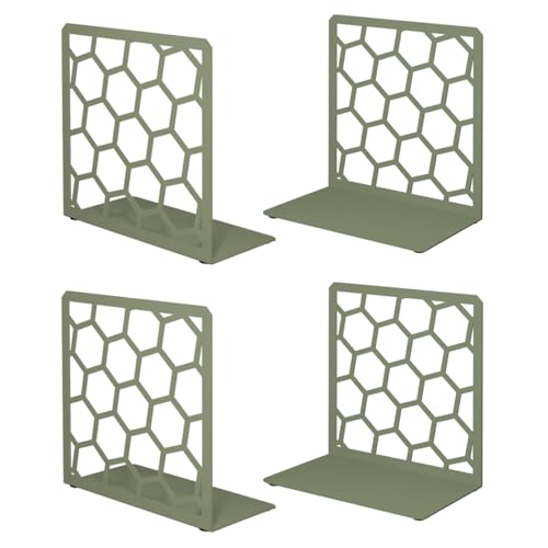 GEOMOD Geometric Honeycomb Sage Metal Bookends Decorative - Tall Sturdy Book Ends for Shelves - Modern Heavy Duty Bookend Stopper - Office or Home Book Shelf Holder - 6x3.25x6.25 Inches-2 Pair - color: Sage, size: 2 Pairs, style: Honeycomb