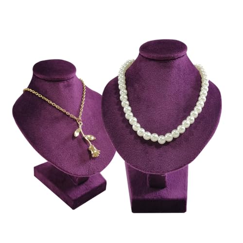 Mini Pendant Display Bust Velvet Jewelry Bust Stand Pendant Holder Velvet Mannequin Necklace Stand Wooden Portrait Model 12cm (Purple) - color: Purple