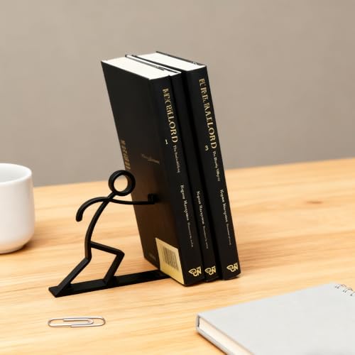 Cute Metal Bookends Decorative, Stylish Decor Book Shelf, Office or Home Book Holder, Durable Home & Office Organizer, Study Room Art Decor for Office School Library Bedroom, Book Lovers Gift
