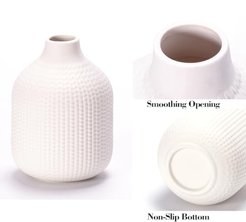 White Ceramic Vases for Decor, Weave Style Modern Minimalist Decorative Vase Set of 3 for Table Shelf, Bookshelf Decoration - color: 14 White