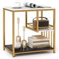 Giantex Side Table with Storage, 3-Tier End Table with Golden Polished Steel Frame Sofa Couch Table for Living Room, Modern Nightstand for Bedroom, Easy Assembly, Marble & Golden