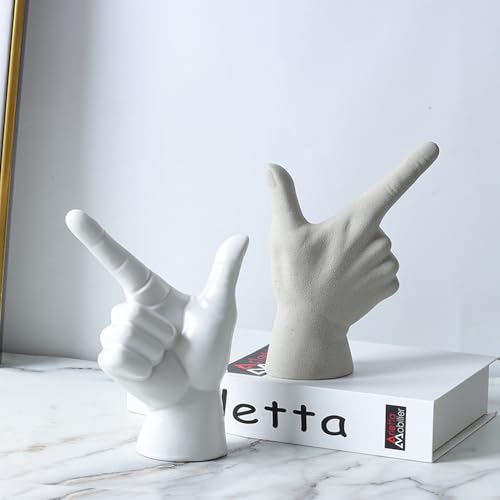 Rayberro Ceramic Hand Gesture Sculpture Creative Hand Statue Home Decor Hand Gesture Figurine Decors for Living Room Bedroom Office Bookshelf Coffee Tabletop Ornaments Decorations Gift (Sandy) - color: Sandy