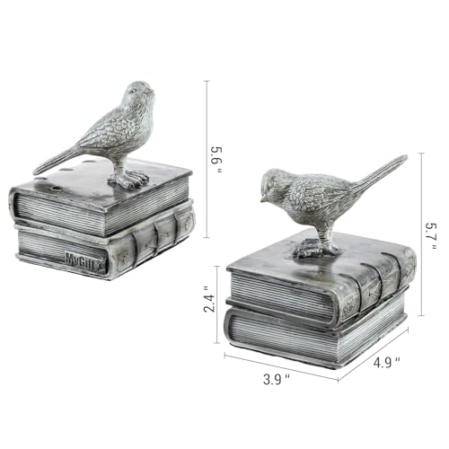 MyGift Resin Decorative Bookends for Heavy Books with Bird and Book Design, Farmhouse Book Ends, Vintage White Bookends, 1 Pair - color: White