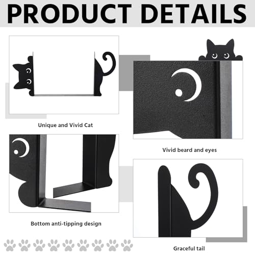 Geelin Peeping Cat Metal Bookends Set of 2 Cute Book Ends for Shelves Decorative Bookshelf Home Office Desk Bookshelf Decor Gift for Cat Lovers and Reading Enthusiasts - style: Cute Cat