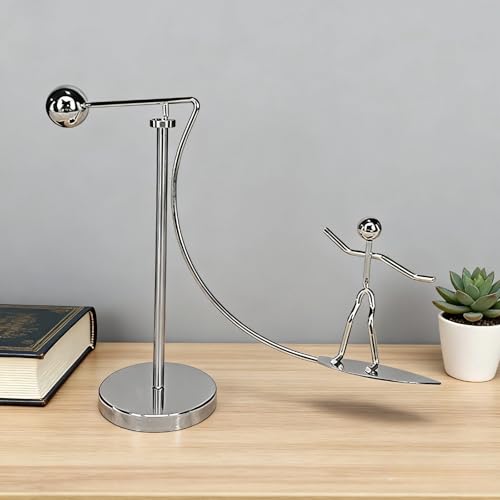 Kinetic Fishing Sculpture - Fisherman & Bass Balancing Art - Unique Metal Balance Sculpture for Home or Office Decor (Surfboard Ornament) - style: Surfboard Ornament
