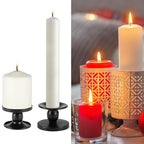 QWORK Black Metal Candle Holders for Pillar & Taper Candles, Set of 2 Small Candle Stick Holders