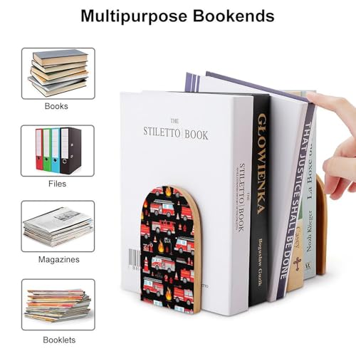 Sturdy Red Fire Trucks Black Book Ends for Home Office Bookstore Supplies, Book Holder Stand Decorative, Bookends with Non-Slip Mats - color: Picture(460)