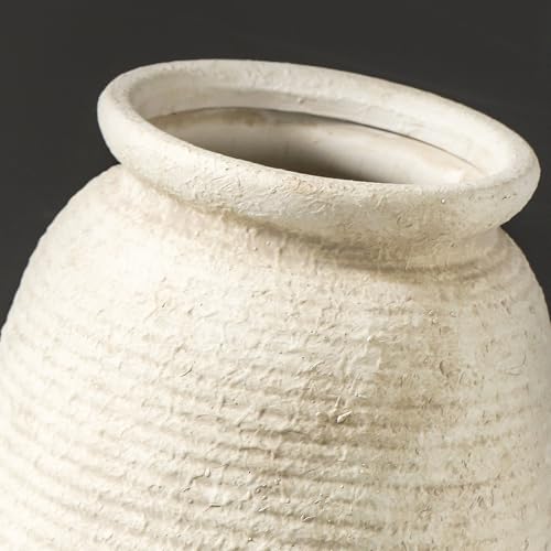 Ceramic Flower Vase, 7.48 Inch White Rustic Farmhouse Decorative Vase Pottery Wide-Mouth Vases for Home Decor Table Living Room Entryway Mantel Bookshelf Bedroom Bathroom Kitchen - color: 7.5“ H - White