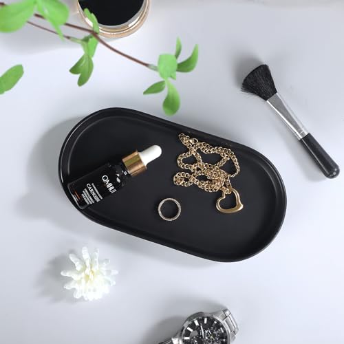 2 Pack Matte Black Round Soap Dispenser Tray - 8'' Ceramic Vanity Tray & Organizer Plate Set, Bathroom & Kitchen Countertop Decor for Soap Dispenser, Jewelry, Cosmetics, Sink - color: Black - 2 Pack