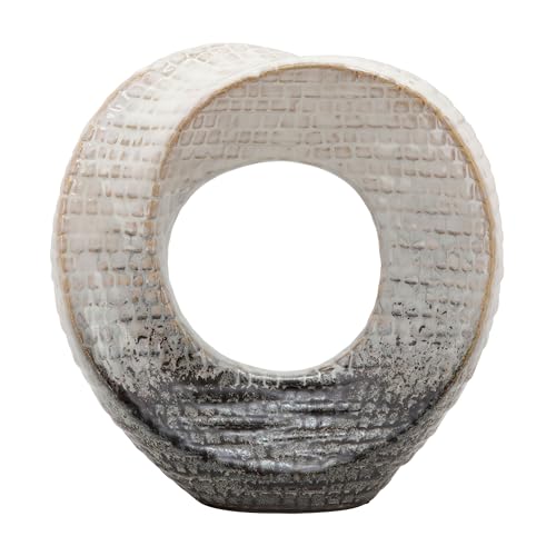 Ceramic Decorative Sculpture – Stoneware Table Accent, Tabletop Decor for Living Room or Office – Modern Decorative Object for Shelves and Consoles, Home Decor – 8", Ivory & Tan