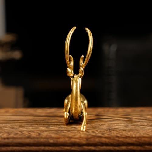 CHOVY Retro Handcrafted Nostalgic Deer Statue - 100% Solid Brass Body & Genuine White Copper Horns | Elegant Tabletop Decor, Vintage Desk Ornament, Unique Gift for Nature Lovers - style: Nostalgic Deer