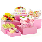 Metal Buffet Risers,6PCS Food Risers for Buffet Table 5in to 10in Display Stand for Catering Dessert Pink Cube Boxes Nesting Risers for Girl Princess party with Hollow Bottoms - color: Pink-6P