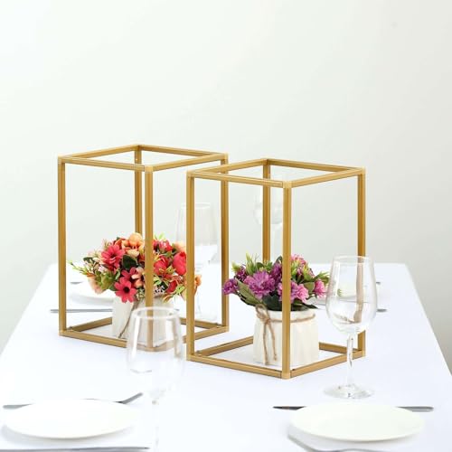 Efavormart 2 Pack 12" Matte Gold Wedding Flower Stand Metal Vase Column Stand Geometric Centerpiece Vase - color: Gold, size: 2 Pack 12''