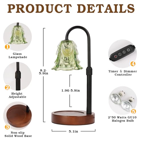 Small Candle Warmer Lamp with Timer, Adjustable Green Lamp Warmer for Jar Candles, Unique Women Gifts for Birthday, Dimmable Candle Heater, Cute Wax Warming Light with Wood Base - color: A3-green
