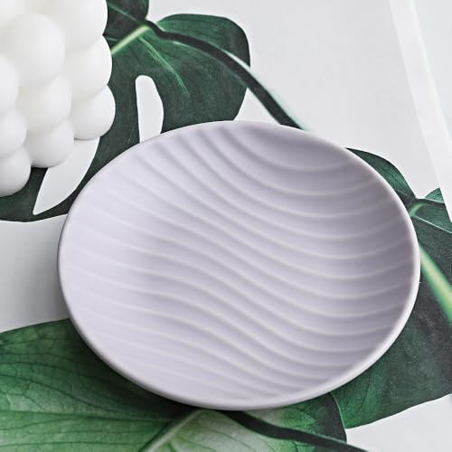 Chic Round Soap Dish, Modern Minimalist Striped Design Ceramic Tray(Purple) - color: Purple