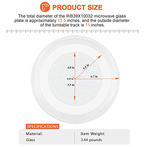 13.5" Microwave Glass Turntable Plate by Beaquicy - 13 1/2 Inches 5304509621 Glass Tray Fit for GE Hotpoint Microwave - Replace Microwave Glass Tray # WB39X10032 JVM3160DF1BB JVM3160DF1CC JVM3160DF1WW - size: 13.5"