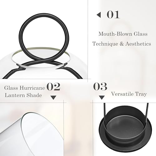 Hurricane Glass Candle Holders for Pillar Candles Set of 2 (5" & 4" Wide), Black Metal Candlestick Holders, Modern Decorative Centerpiece Lanterns for Table Mantel Wedding Housewarming Gift - color: Black