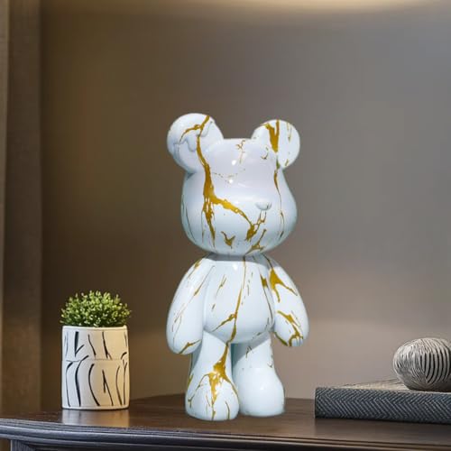 Bear Statue Resin Graffiti Animal Sculpture for Home, Office Decor, Abstract Design for Birthday, Anniversary and Gift Present (Gold Stripe) - color: Gold Stripe