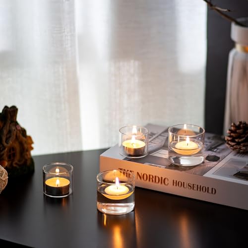 Romadedi Votive Tealight Candle Holders - 24 pcs Clear Glass Tea Light Holders Bulk Small Table Centerpieces Wedding Decor Party Dinner Home Decorations Festivals Christmas - color: Clear, size: S-12pcs+L12pcs