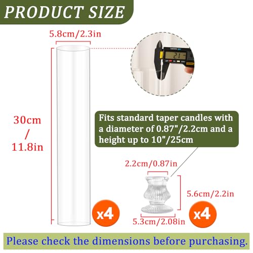Hurricane Glass Candle Holders 4Pcs Fluted Candlestick Holders for Taper Candles with Cylinder Covers Crystal Candle Sticks Holder Decor for Wedding Birthday Christmas Table Decoration - size: stripe