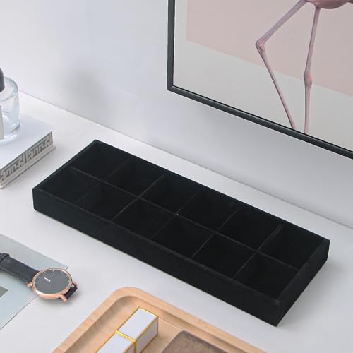 2Pcs Desk Drawer Storage Tray, Nightstand Organizer Tray, Necklace Bracelet Ring Earring Jewelry Display Tray, Grid Table Organizer Holder Tray for Sunglass, Phone, Watch, Perfume (12 grid)/Black - color: Black, size: 12 Grid
