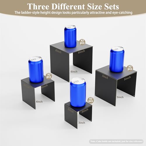 Matte Metal Display Stand, 8 Pcs 2 Set Display Risers for Display, Metal Rectangular Display Shelf Holders for Showcase, Dessert, Perfume, Vendor Events, Cupcake Stands, Toys Display Shelves ( Black, 3''x4''x5"x6" ) - color: Black, size: 3''x4''x5"x6"