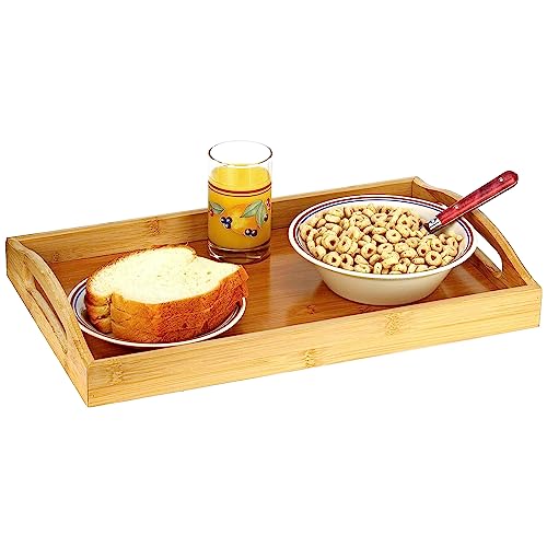 Tray with Large Handles - Bamboo Ottoman Tray, Great for Coffee Table, Couch, Tea, Bar, Breakfast, Dinner, or Any Food - Good for Parties or Bed for Eating (Home It)