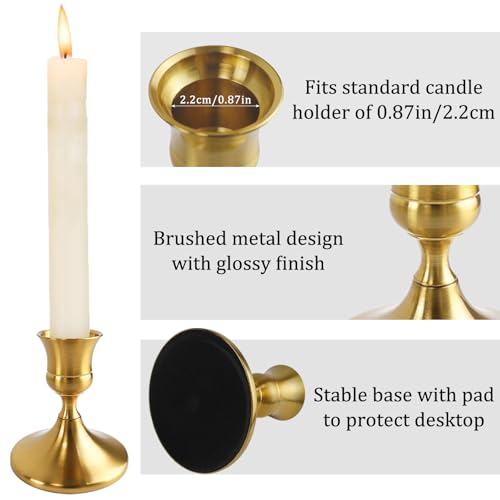 Vintage Brass Gold Taper Candle Holders Set of 2, Metal Candlestick Holders Elegant Handcrafted Décor for Weddings, Dining & Meditation,Table Centerpiece, Party, Christmas Decoration or Home Decor - color: Brass Gold, size: 2PC