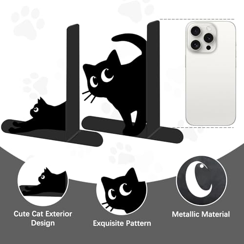 4 Pcs Cat Metal Bookends - Cute Cats Book Ends for Shelves Decorative, Home Office Desk Bookshelf Decor, Gift for Cat Lovers and Reading Enthusiasts, Christmas Reading Gifts for Women - color: Cat