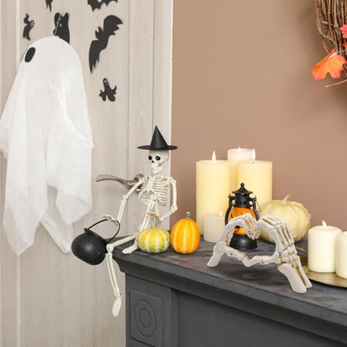 Halloween Heart Hands Sculpture, White Skeleton Hands Love Ornaments Heart Finger Sign for Shelf Decor Home Desktop Ornament - style: Modern