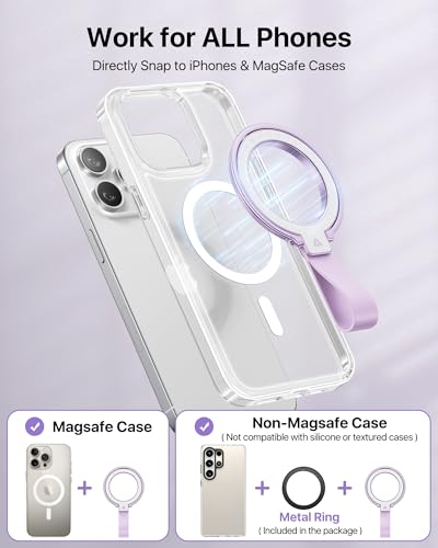 andobil [2026 Unrivaled Stability] Magnetic Phone Grip Holder for MagSafe Ring Stand Holder Kickstand Compatible with MagSafe Accessories for iPhone 17 Air 16 Pro Max Plus 15 14 13 12&Android, Purple - color: Purple