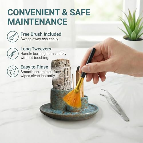 Palo Santo Sticks Holder, Multi-Purpose Handmade Ceramic Incense Burner for Palo Santo Incense Sticks, Sage Holder for Burning, Ash Catcher Tray for Meditation Yoga Room-Light Blue - color: Light Blue