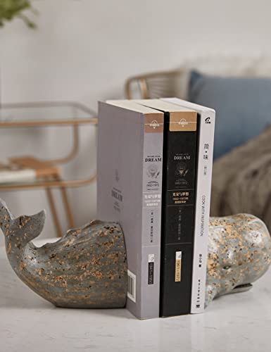 HAUCOZE Decorative Book Ends Ocean Decor Statue Whale Sculpture Table Centerpiece Gift for Home Office Bookshelf 9.4 Inch