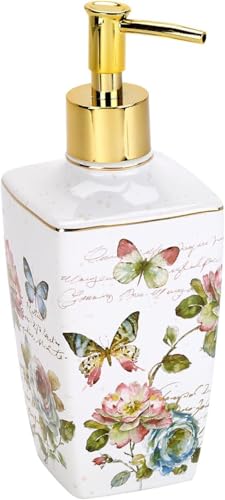 Avanti Linens - Lotion Pump/Soap Dispenser, Ceramic Countertop Accessories, Artistic Home Decor (Butterfly Garden Collection) - size: Lotion Pump/Soap Dispenser
