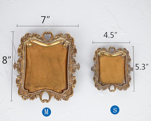Funly mee Antique Trinket Dish Vintage Metal Jewelry Tray, Wedding Ring & Necklace Holder -8 x 7 inches (Gold, M) - color: Gold, size: Medium