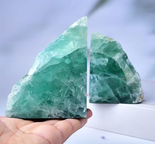 Green Fluorite Bookends Heavy Duty Healing Crystal Stone Book Holders Decorative Book Ends Office Home Decor Small 1 Pair 3-4 Lbs - color: Green Fluorite, size: 3-4 pound