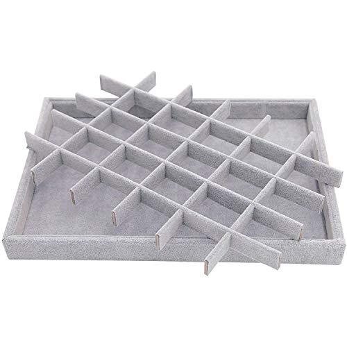 Grey Velvet Stackable 30 Compartments Jewelry Tray Showcase Display Organizer Holder Rectangle Storage Box Case Containers Chest for Women Crystal Stone,Stud Drop Earring,Watch,Bead,Trinket,Diamond - color: Grey 30 Grid