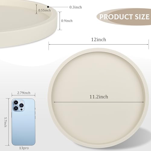 Silicone Bathroom Tray Round Vanity Tray Decorative Soap Holder Kitchen Countertop Organizer Coffee Table Decor for Candle, Perfume, Plant, 12 Inch, Beige - color: Beige, size: 12"