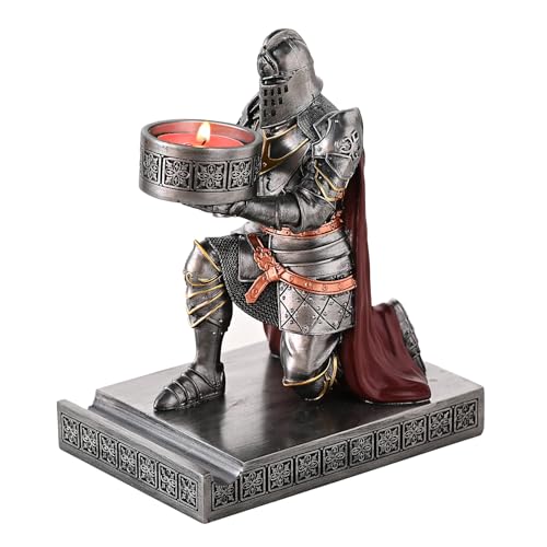 King's Guard Kneeling Knight Candlestick Holders Resin Posture TeaLight Holder Warrior Mobile Phone Stand Pen Holder Candle Holder for Restaurant, Altar, Home Table(Iron) - color: Iron