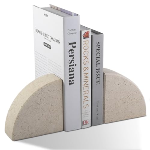Karibiber Marble Bookend for Shelves, Non-Skid Bookends for Heavy Books, Heavy Duty Book Stopper for CDs, Luxury Book Shelf Holder, Quarter Circle Design Book Ends Decorative, Moleanos Beige, Set of 2 - color: Portugal-moleanos Beige