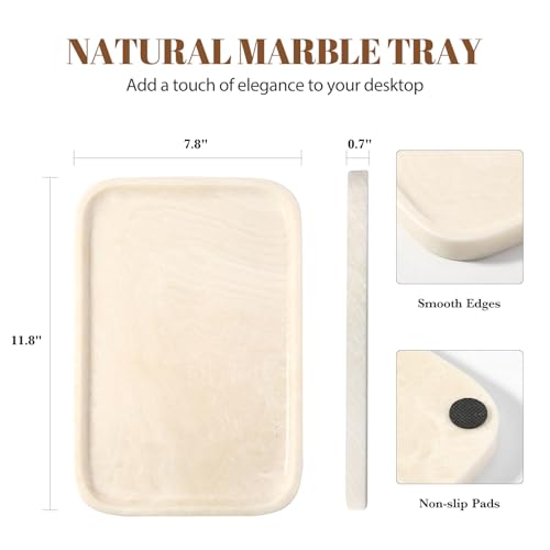 Koville Marble Tray, 12"x8" Marble Vanity Tray for Countertop Bathroom Kitchen Dresser, Decorative Catchall Trays for Perfume Jewelry, Rectangular Stone Serving Tray(Navona) - color: Ivory