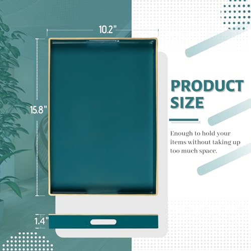 MAONAME Teal Serving Tray with Handles, Modern Decorative Tray for Coffee Table, Plastic Rectangular Trays for Ottoman, Bathroom, Decor, 15.8” x 10.2” x 1.4" - color: Teal, size: 15.8" x 10.2" x 1.4"